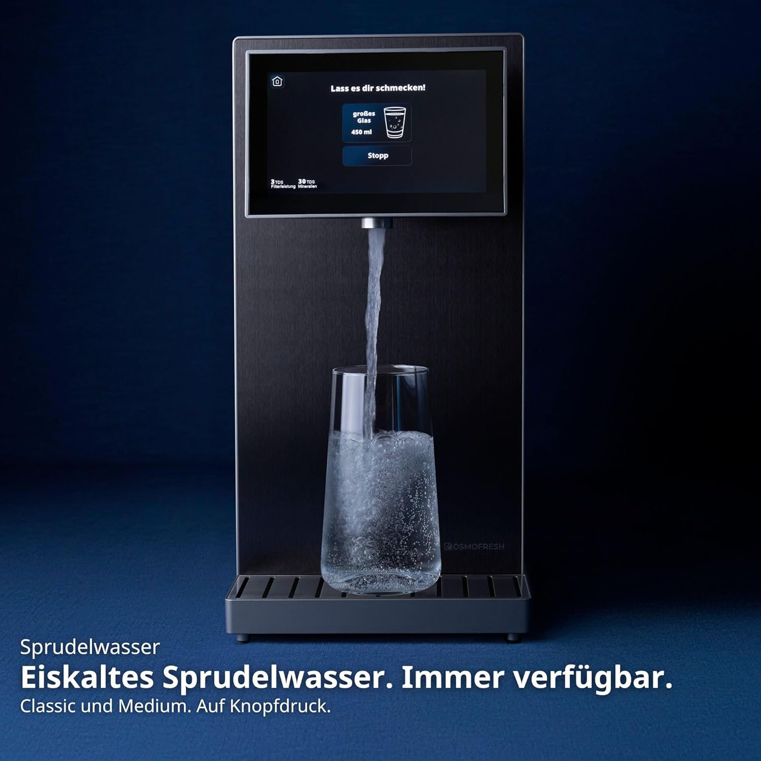 OsmoFresh Fusion Pro Auftisch Osmoseanlage | Wassersprudler|Kühlung| Keine Installation | Heißwasserspender | 7x Filterung | Mineralisierung | 3-fach UV-C | Festwasseranschluss |Abwasserverhältnis 4:1