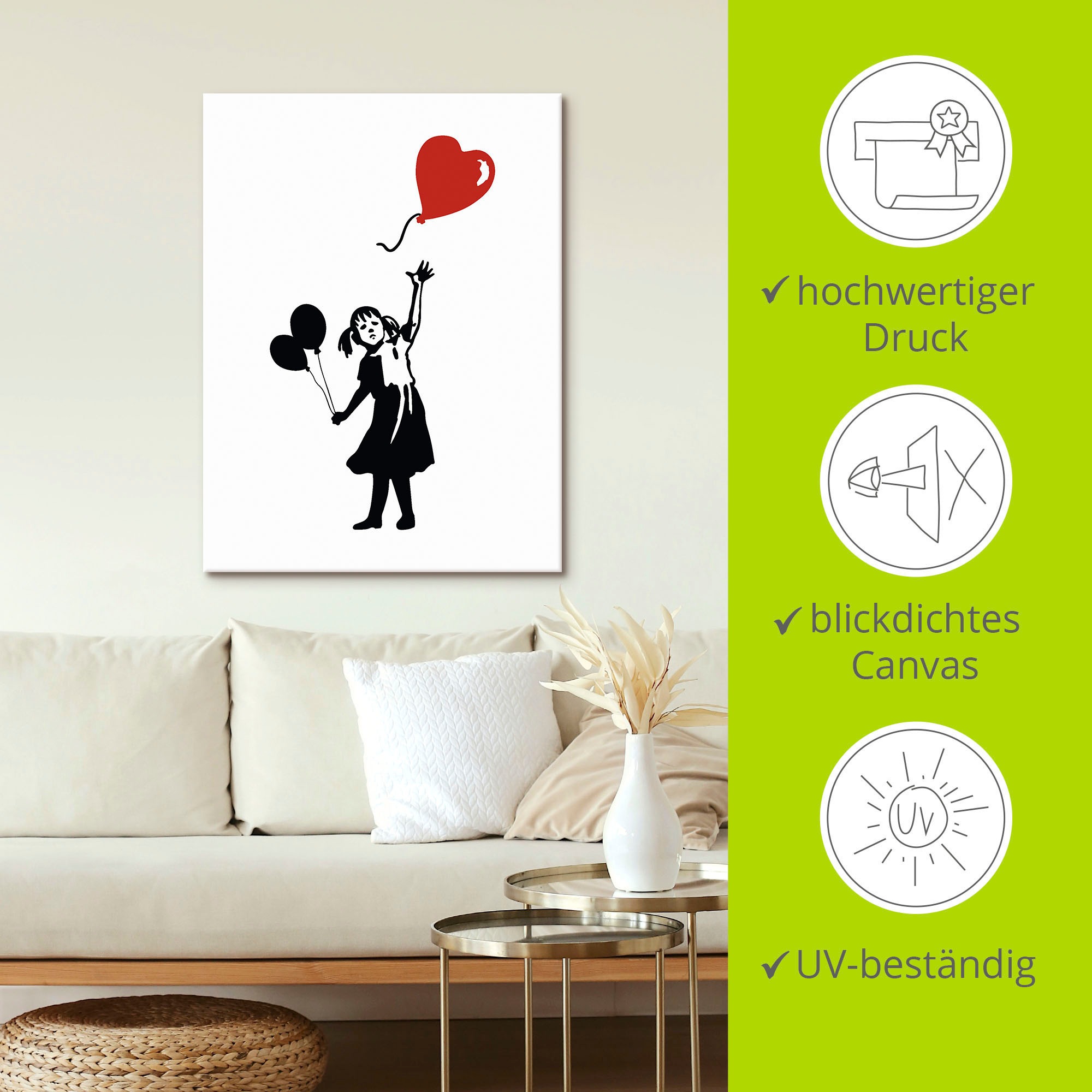 Artland Leinwandbild »Silhouette Mädchen Ballon Herz« Bilder von Kindern 1 Stk. tlg. auf Keilrahmen gespannt