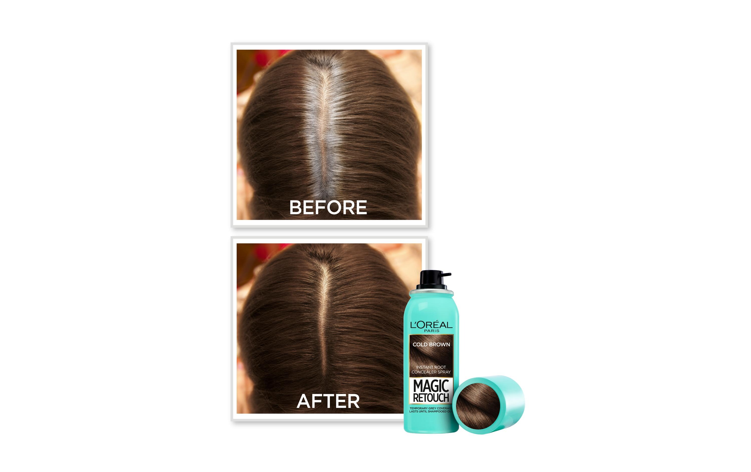 Haaransatz-Spray Magic Retouch Kühles BraunKaschiert den grauen Haaransatz in nur 3 Sekunden