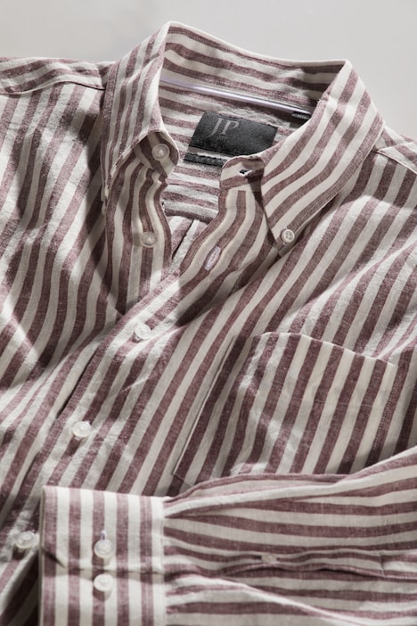 Leinenmix-Streifenhemd, Langarm, Buttondown-Kragen, Modern Fit, bis 8 XL