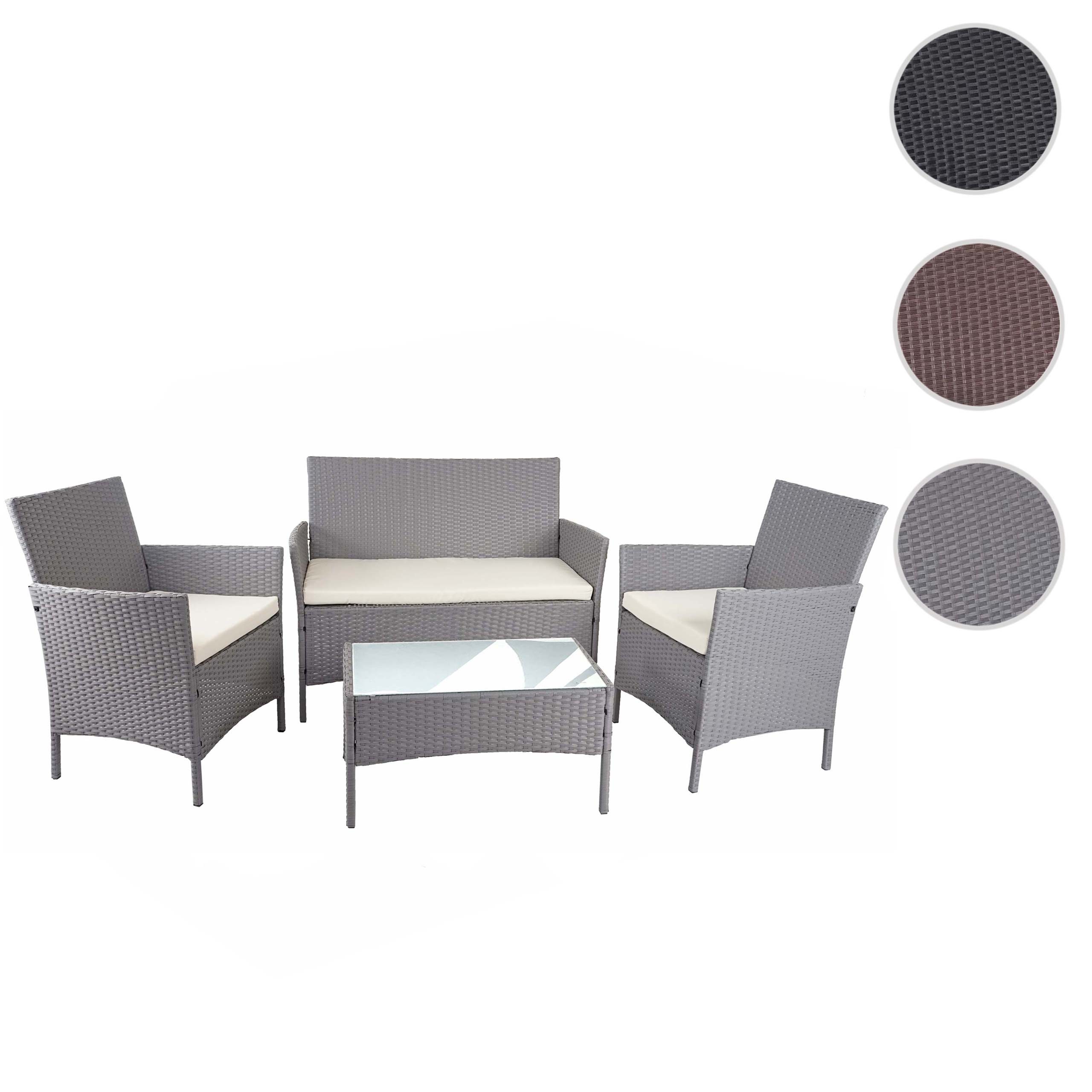 Poly-Rattan Garten-Garnitur MCW-D82, Sitzgruppe Lounge-Set ~ grau mit Kissen creme