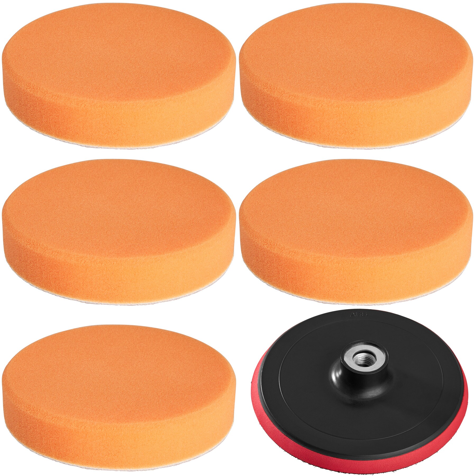 tectake® 6-teiliges Polierschwamm-Set, 5 Polierschwämme 150 mm, gegen Mikrolackunebenheiten, Befestigung mit Klettverschluss