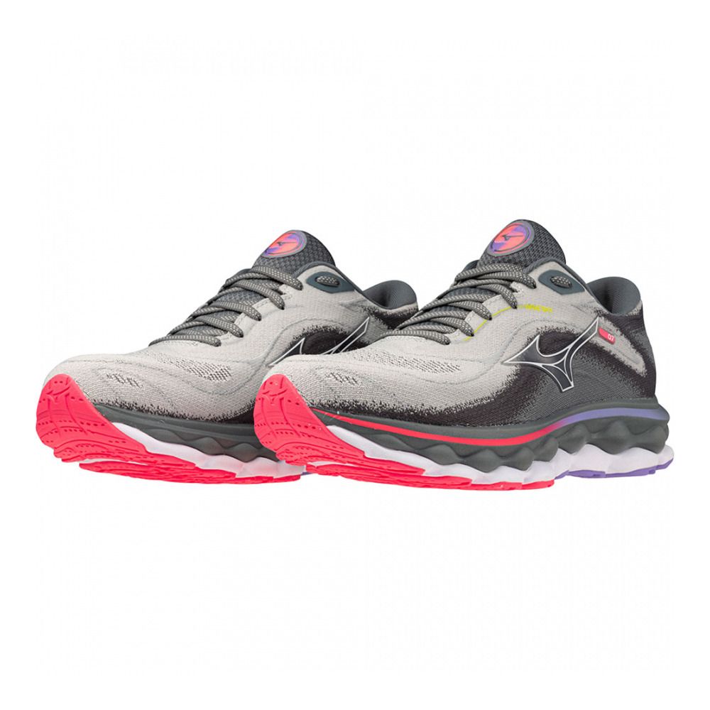 Mizuno WAVE SKY 7 - Chaussures running Femme pearl blue/white/high-vispink