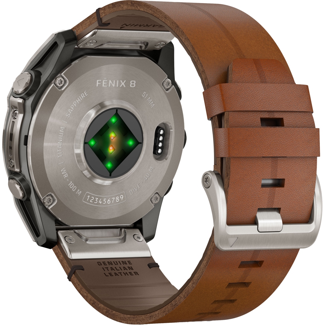 Garmin Fenix 8 - 51mm AMOLED Sapphire Graphit / Leder braun