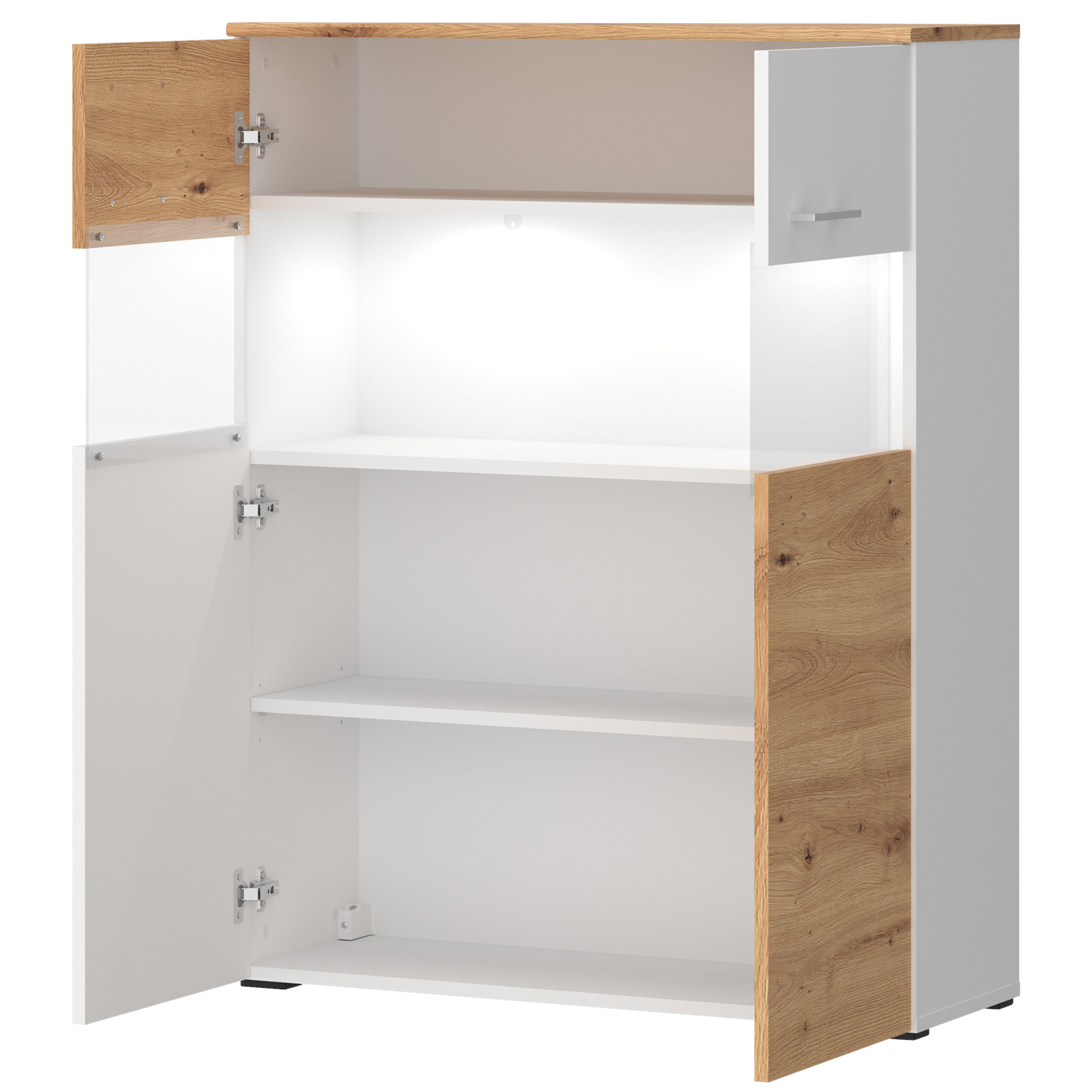 3-teiliges Wohnwand-Set - Alpinweiß - Artisan Eiche