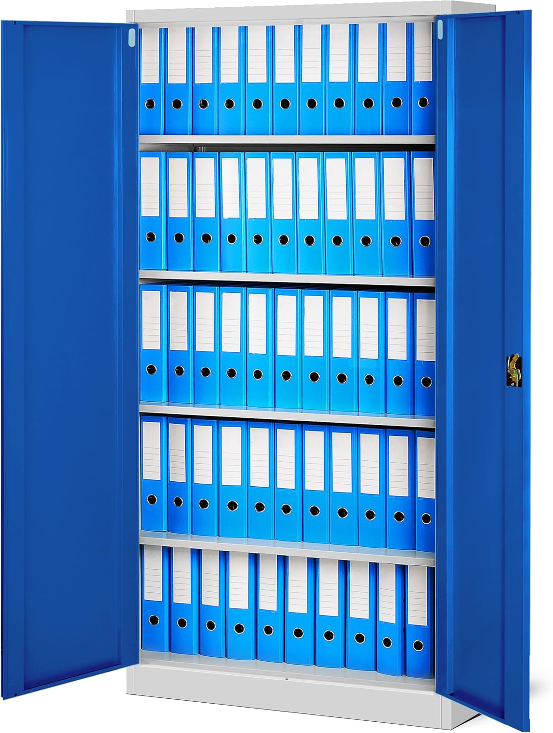 Jan Nowak Aktenschrank C001H Büroschrank Metallschrank Stahlschrank Werkzeugschrank Stahlblech Pulverbeschichtet Flügeltürschrank Abschließbar 195 cm x 90 cm x 40 cm (grau/blau)
