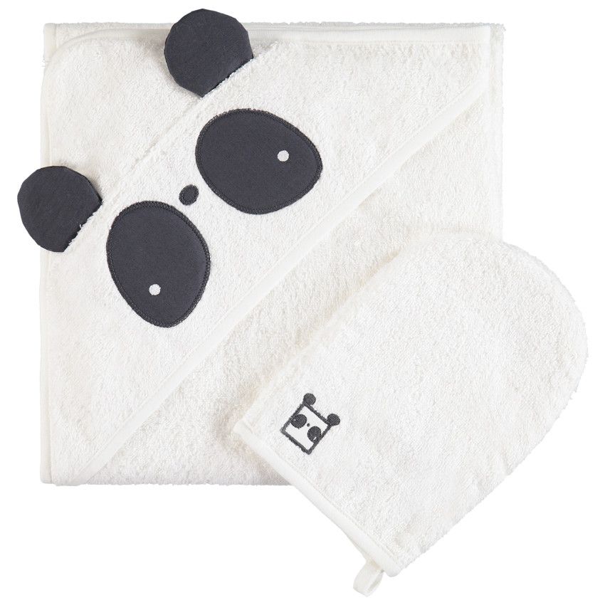 Set de bain avec cape et gant motif animal - Ecru