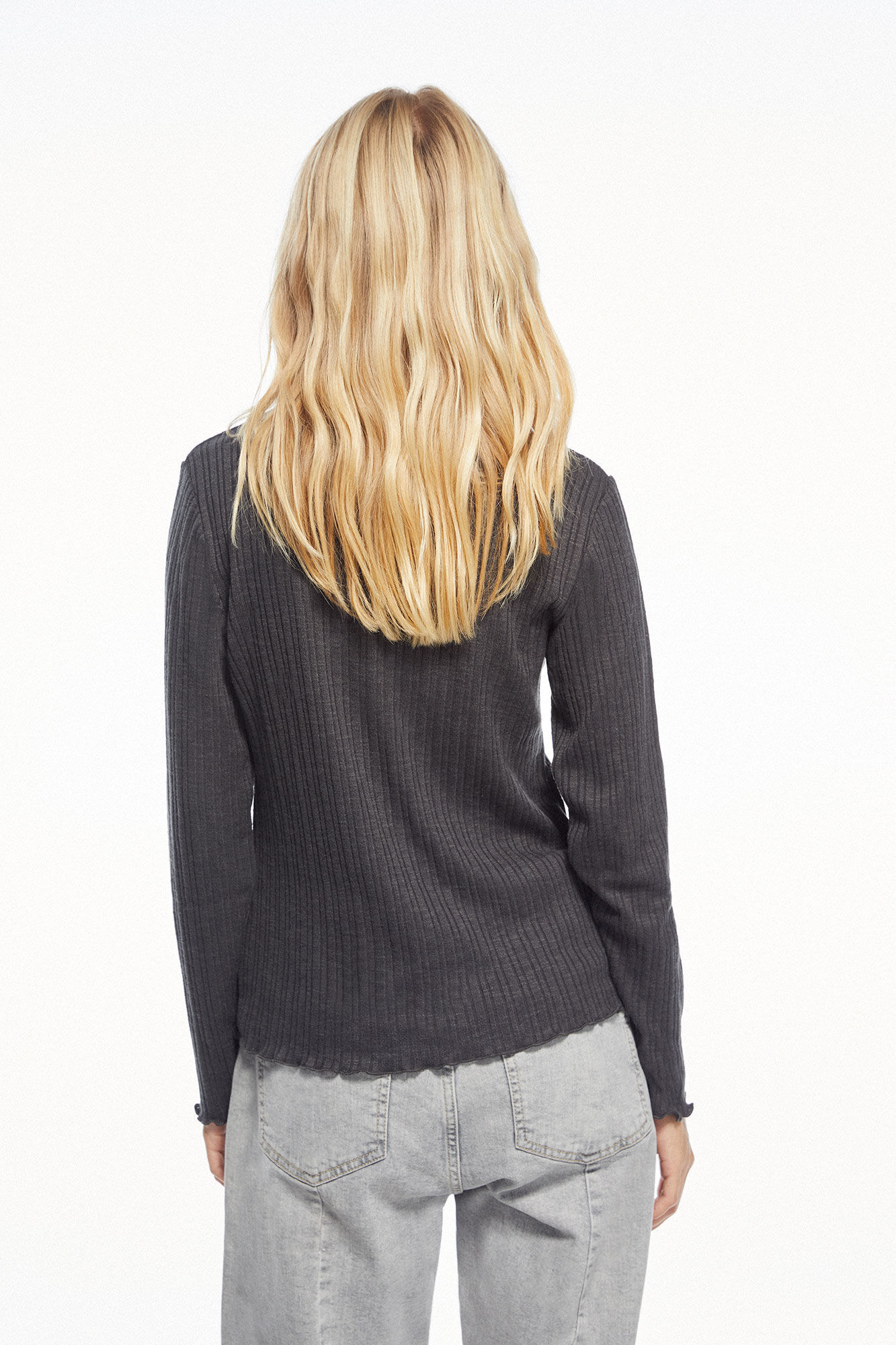 Blusa de malha canelada - Cinza