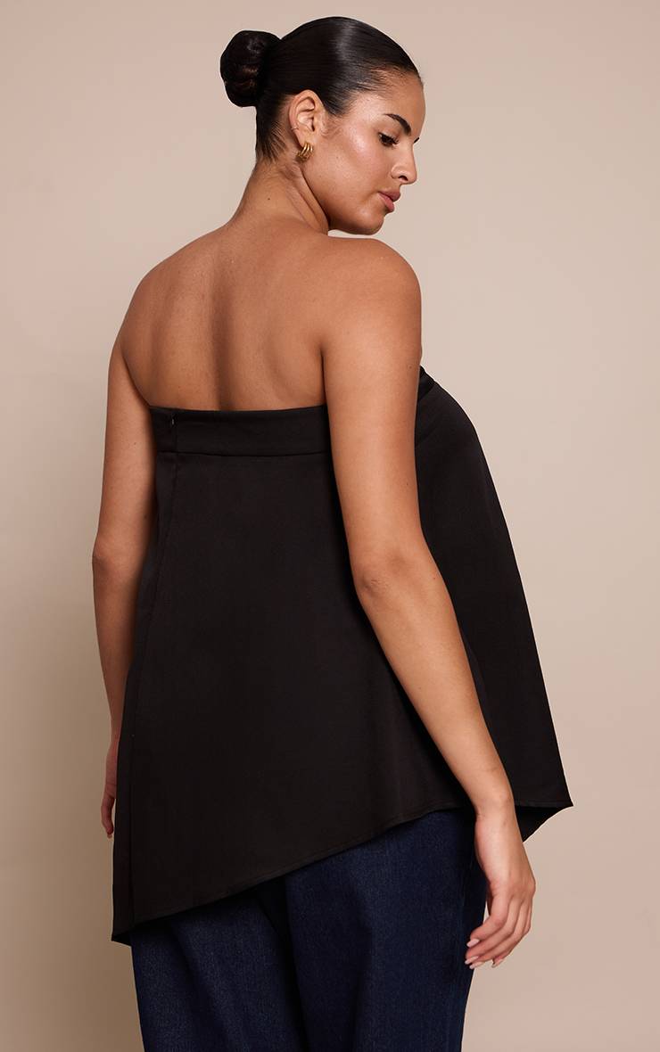 Noir Haut Long Vaporeux Grande Taille À Encolure Bandeau Et Ourlet Asymétrique En Tissu Tissé