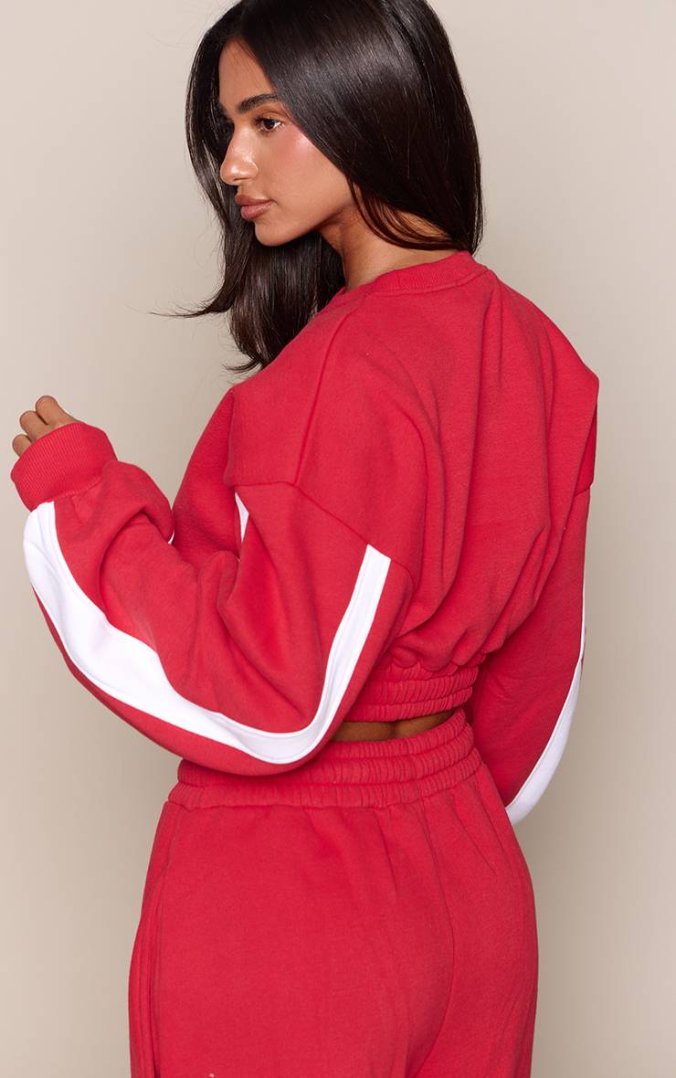 Rouge Sweat-shirt Petite À Ourlet Court Élastiqué Avec Motif Graphique