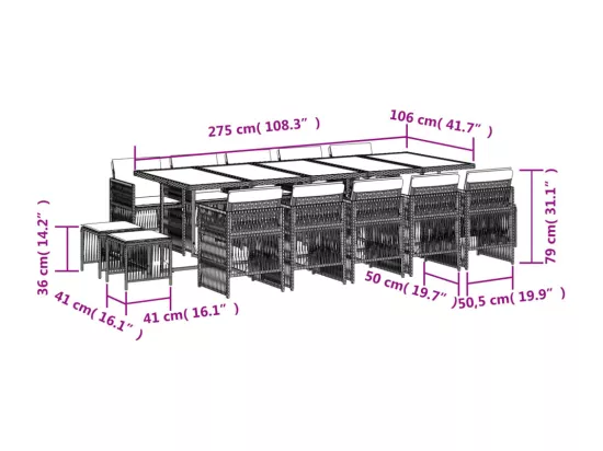 Ensemble à manger de jardin et coussins 15 pcs beige
