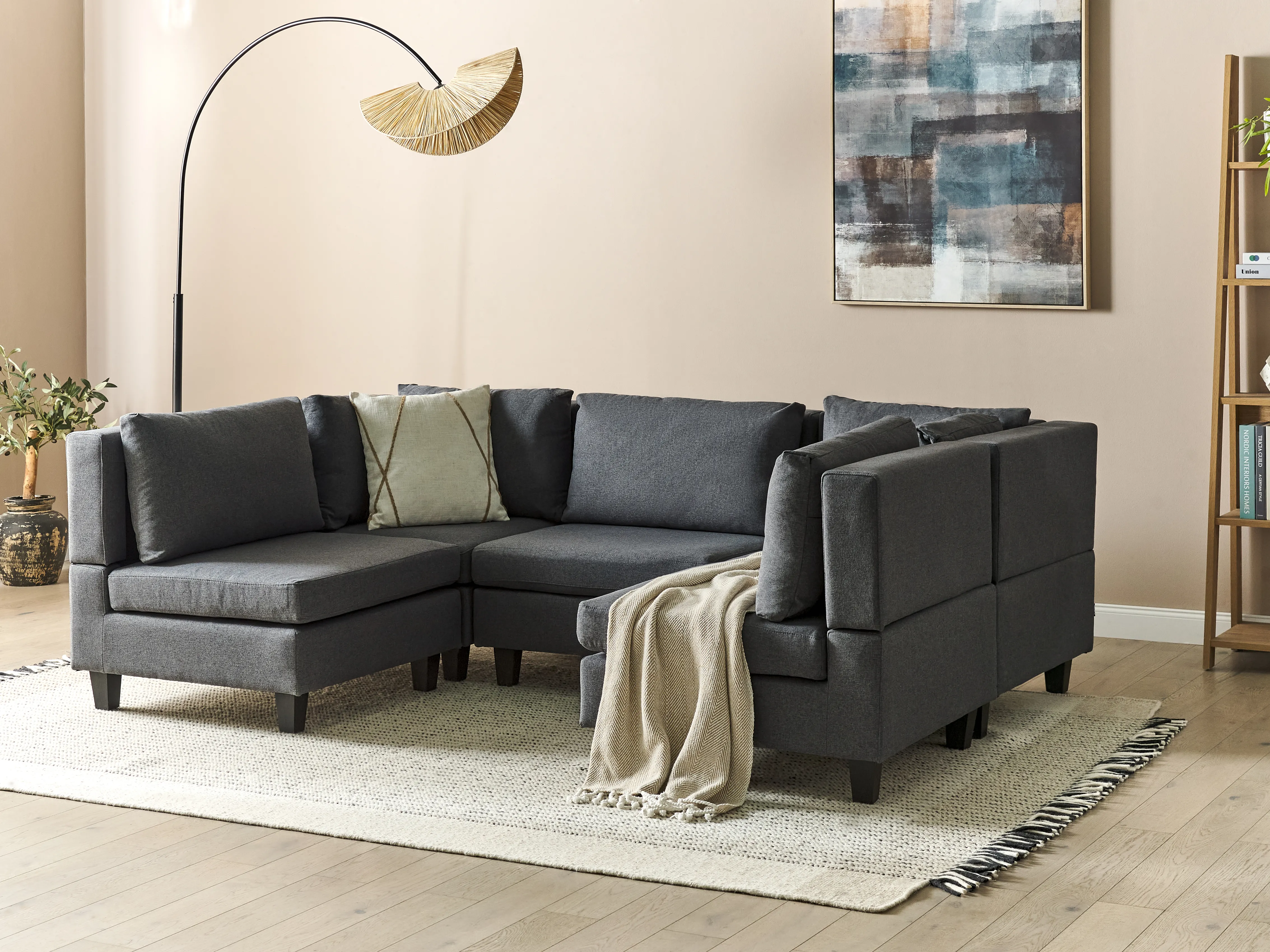 Modulaire U-vormige bank 5-zits UNSTAD Stof Donkergrijs