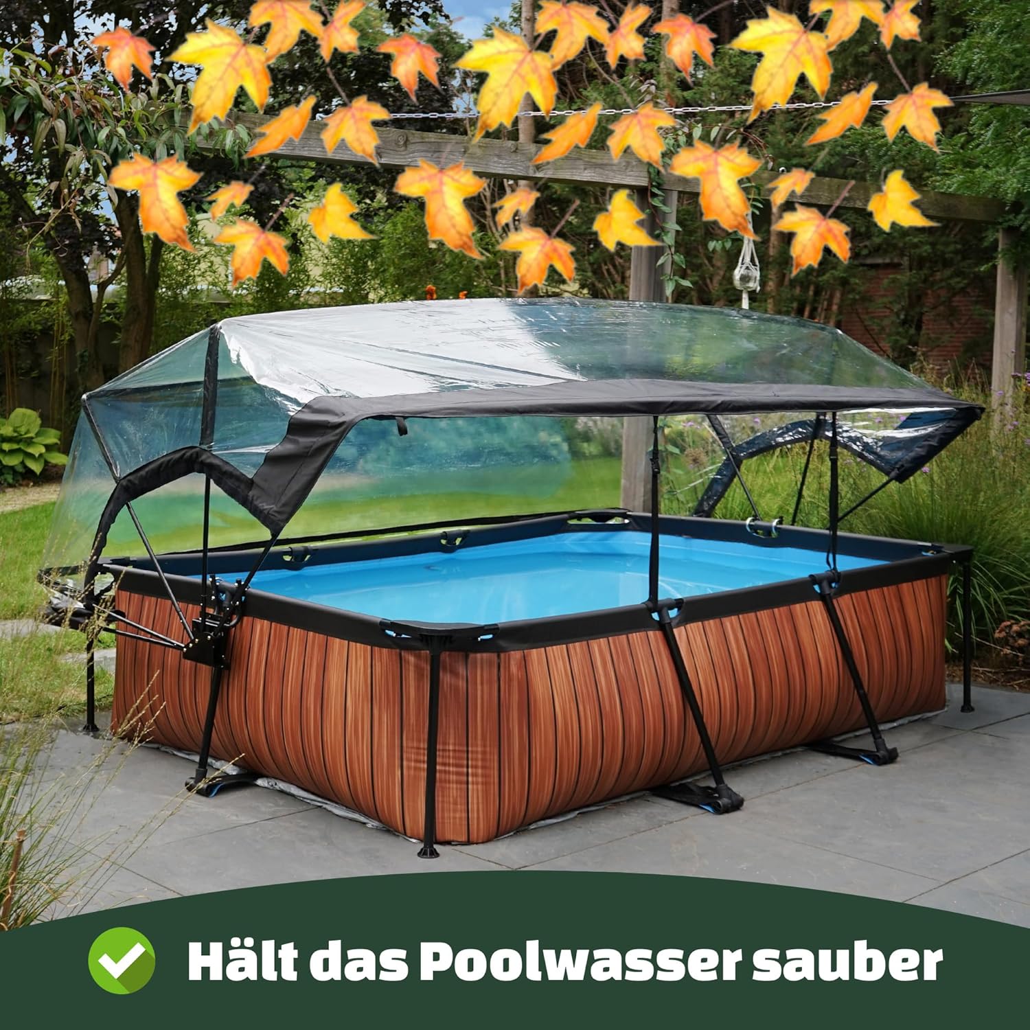 EXIT Toys Lime Pool mit Multifunktionale Abdeckung - 300x200x65cm - Rechteckiger, Kompakter Rahmenpool mit Kartuschenfilterpumpe - Leicht Zugänglich - Für Sauberes und Warmes Poolwasser - Grün