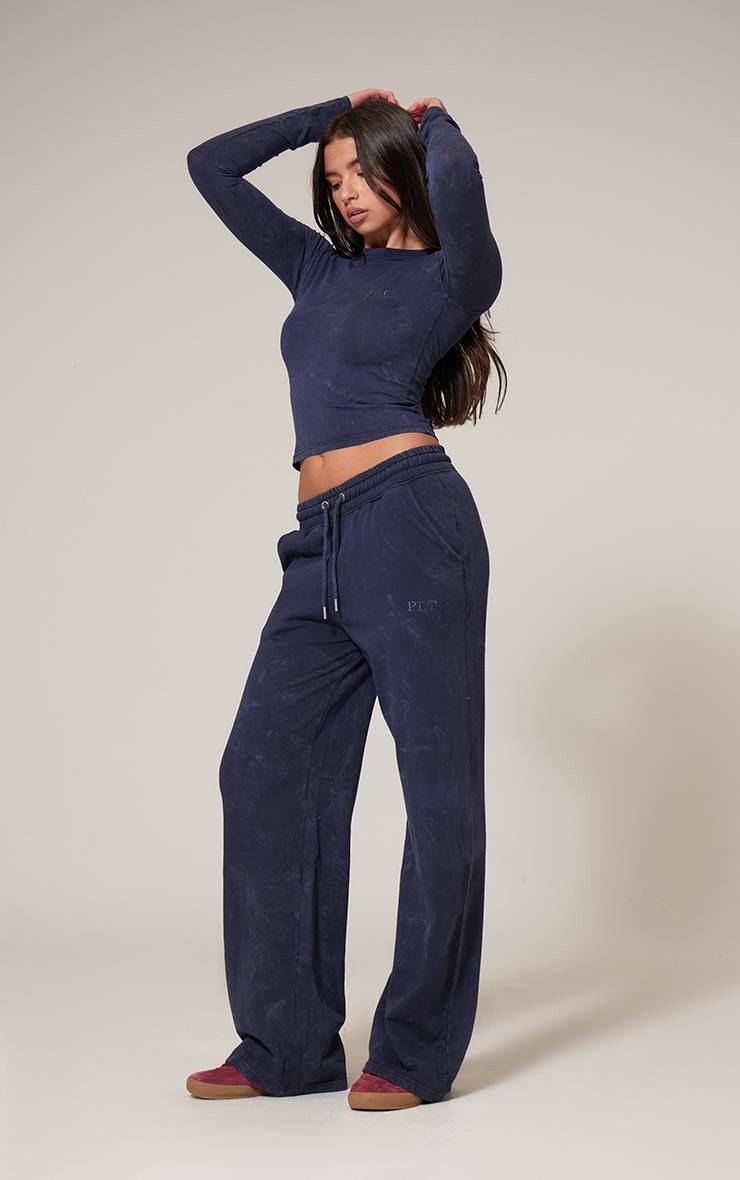 Bleu Marine Joggers Larges Oversize Effet Délavé
