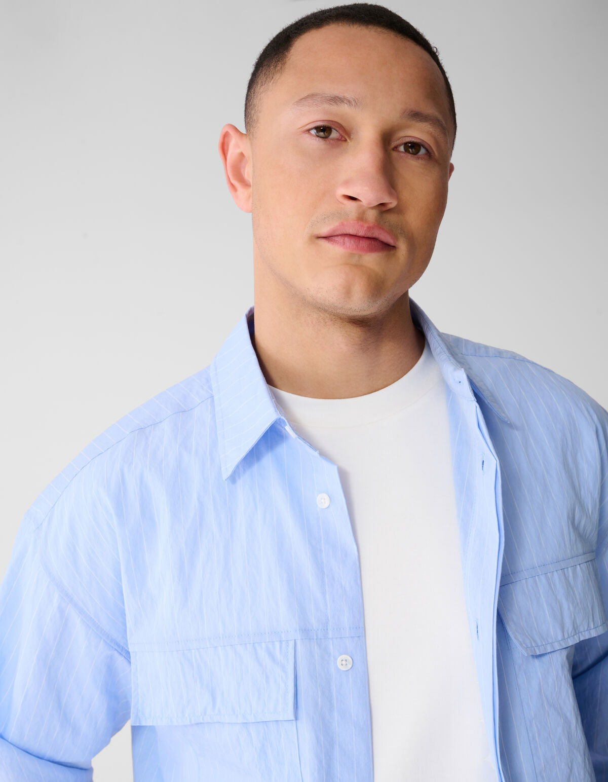 Relaxed Fit Pinstripe Overhemd Lichtblauw
