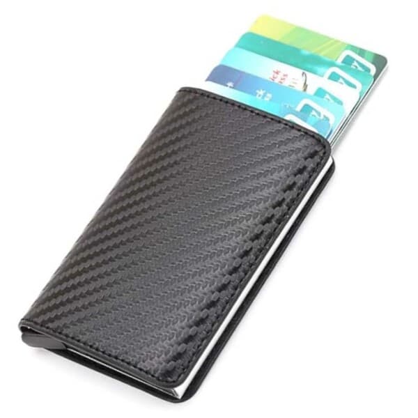 Karbonfiber pop-up-kortholder med RFID-beskyttelse PU Black