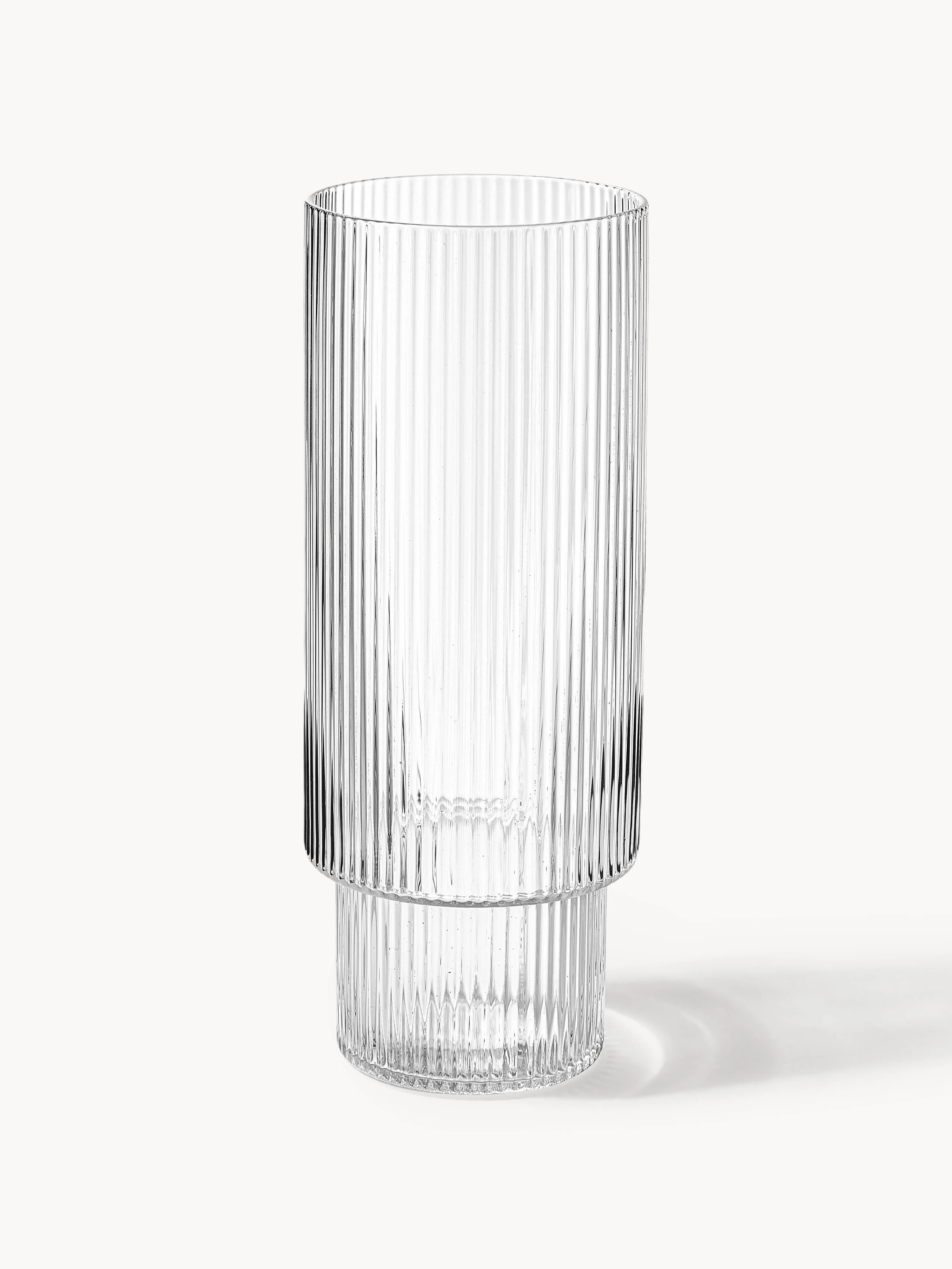 Mondgeblazen longdrinkglazen Ripple met groefreliëf, 4-delig