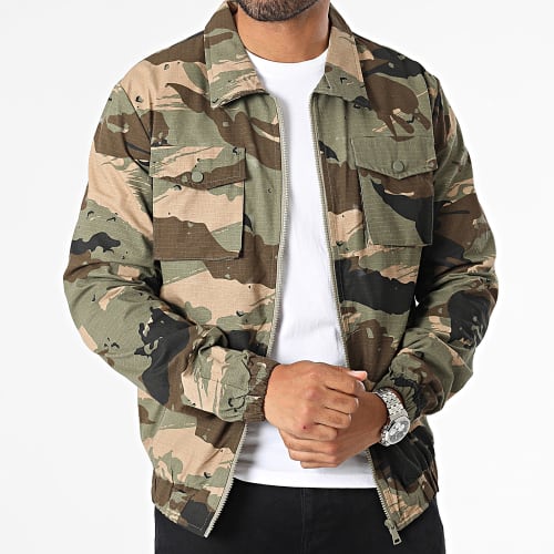Veste Zippée Vert Kaki Marron Camouflage