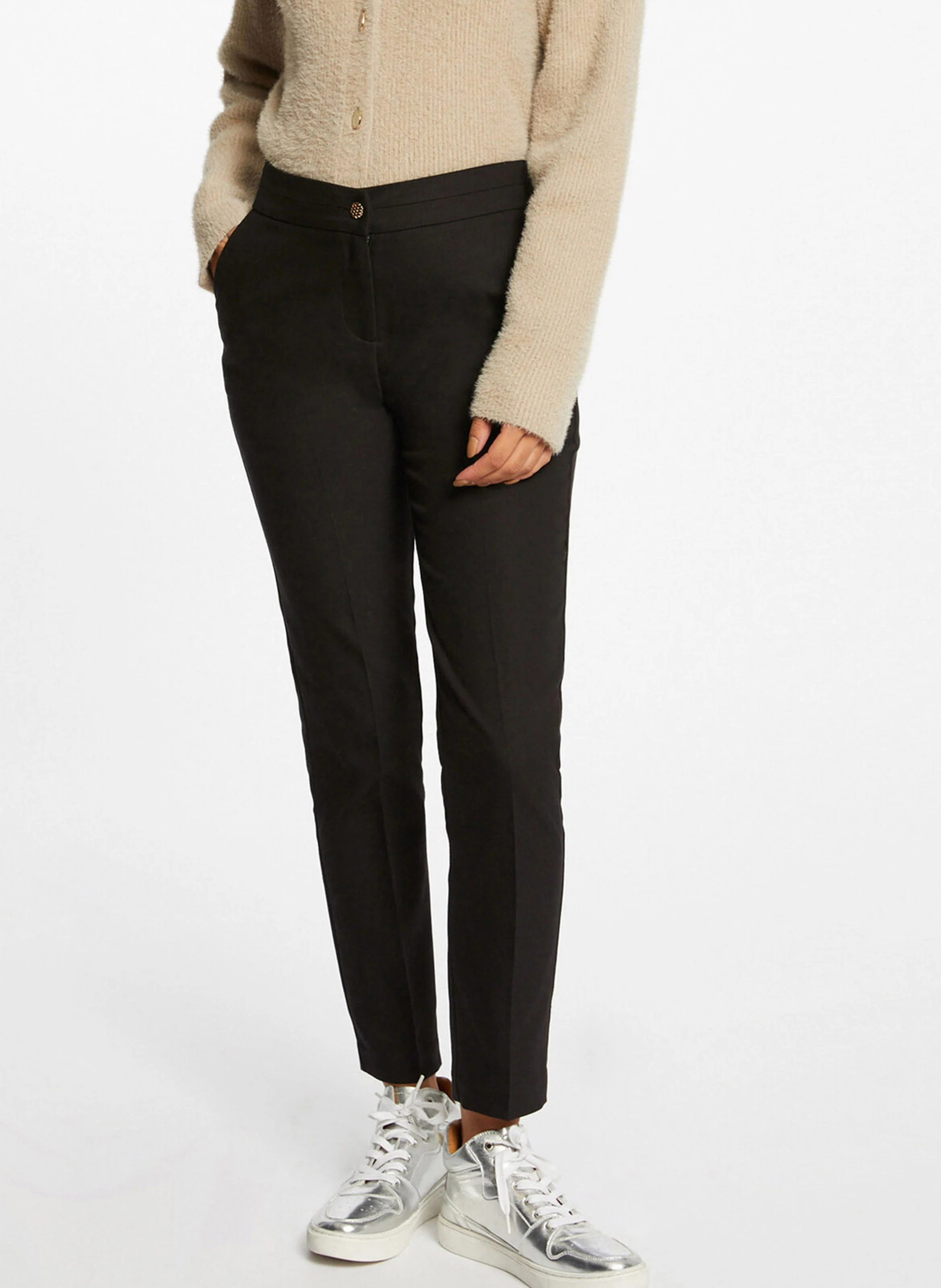 PLIME.F - Pantalon slim 7/8 en coton mélangé| Noir