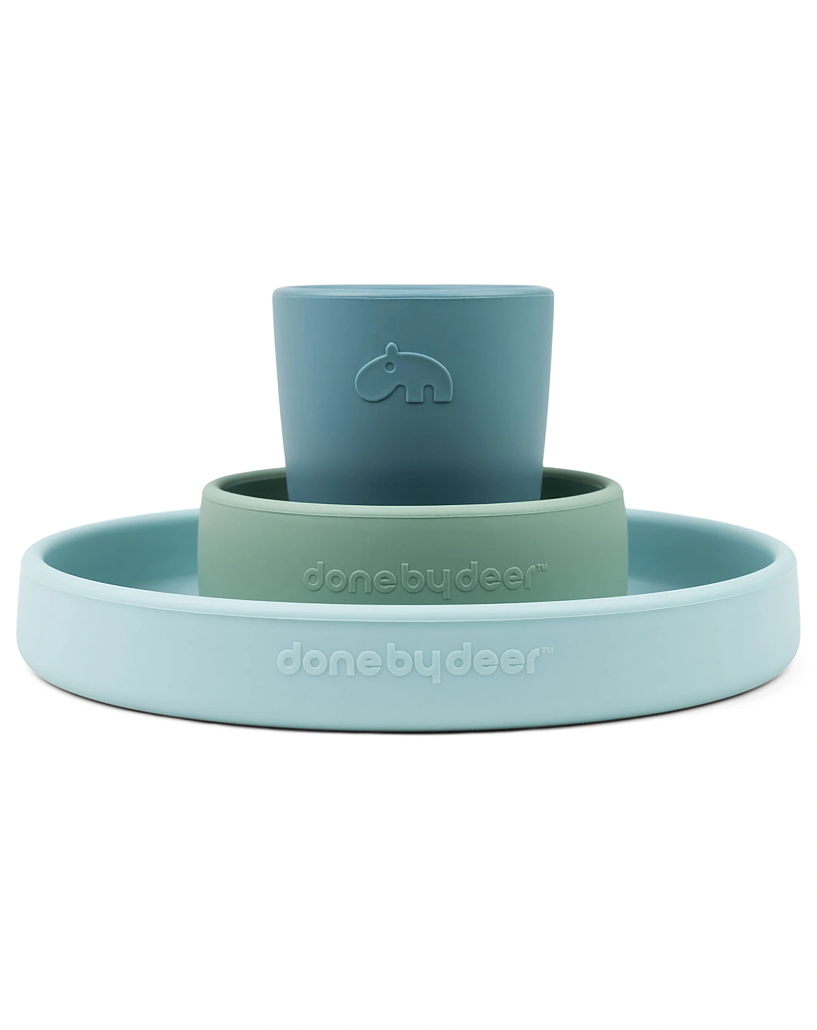 Silikon-Geschirr-Set HAPPY CLOUDS 3-teilig in blau