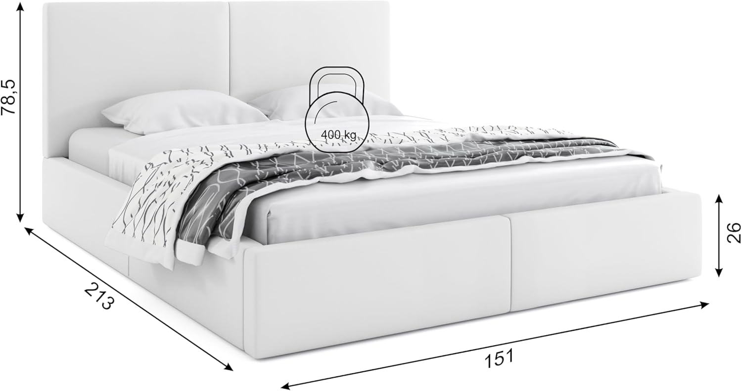 Interbeds Polsterbett 140x200 cm Bett Doppelbett mit Stauraum mit Lattenrost Bettkasten Boxspringbett hydrophob gepolsterter Bettrahmen (Weiß, 140x200cm)