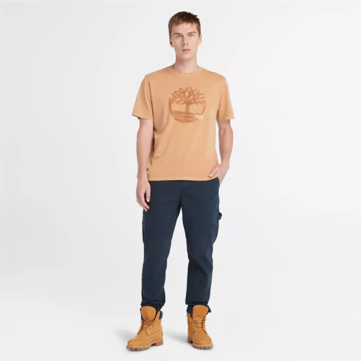 T-shirt à motif teint en pièce pour homme en jaune foncé
