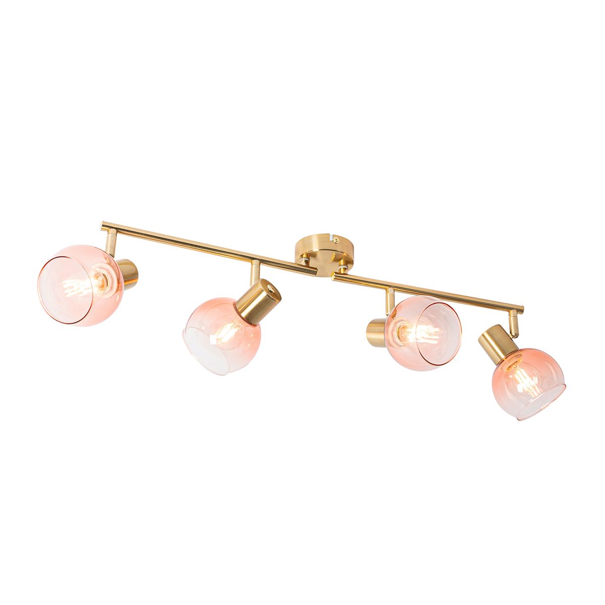 Art Deco spot goud met roze glas 4-lichts - Vidro