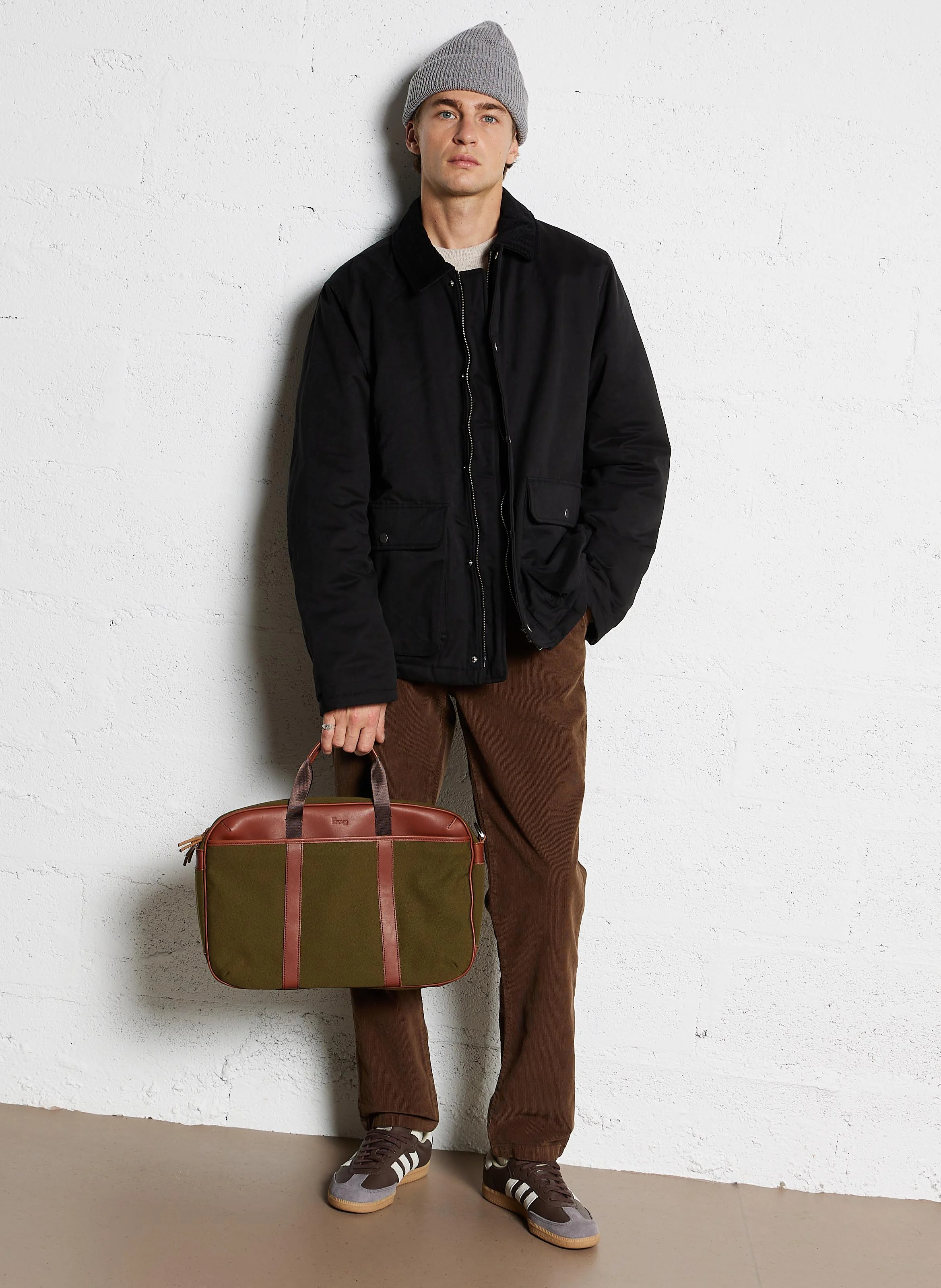 EPSILON - Porte documents aspect bi matière en cuir| Kaki