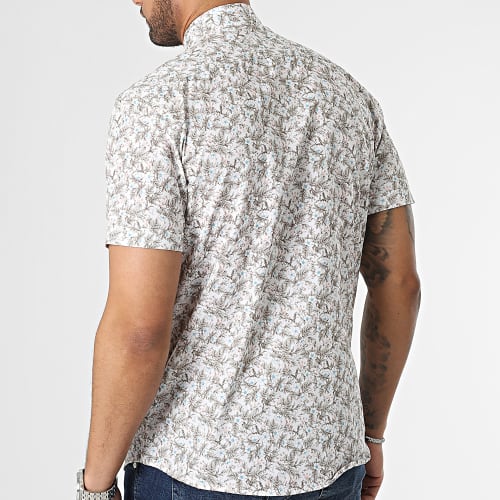 Chemise Manches Courtes Blanc Beige Floral