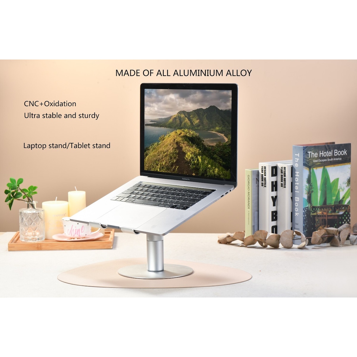 NÖRDIC Roterende laptopstativ i aluminium, justerbar høyde Ergonomisk datamaskinstativ med 360 roterende,