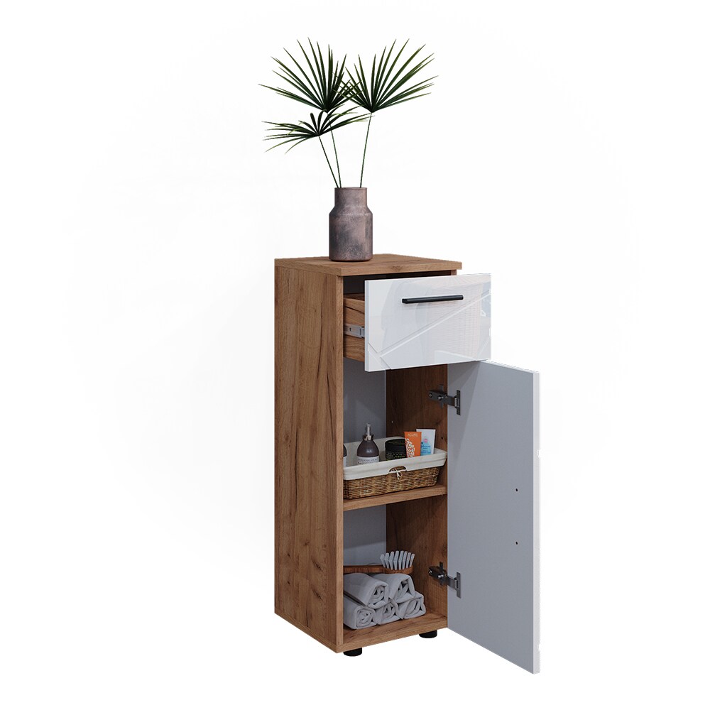 Vicco Midischrank Badschrank Badezimmermöbel Irma Eiche Weiß Hochglanz modern 30x81 cm Badezimmer Schrank Badkommode Badmöbel Schrankschublade Schranktür