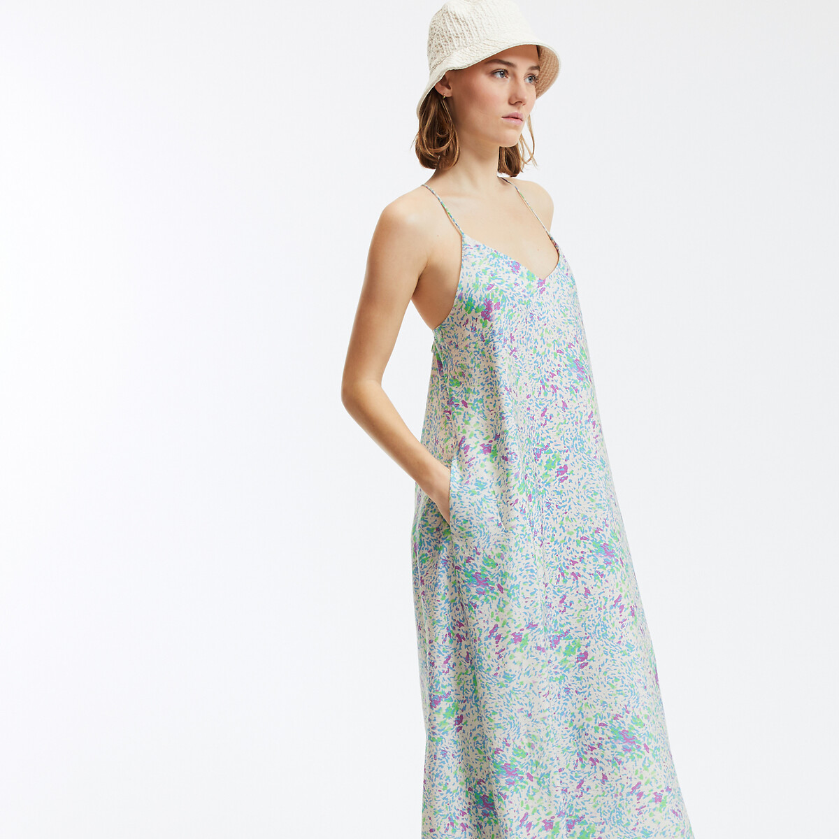 LA REDOUTE COLLECTIONS<br>Vestido maxi com alças finas e estampa gráfica