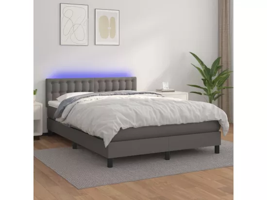 Sommier tapissier avec matelas et LED Gris 140x190cm Similicuir