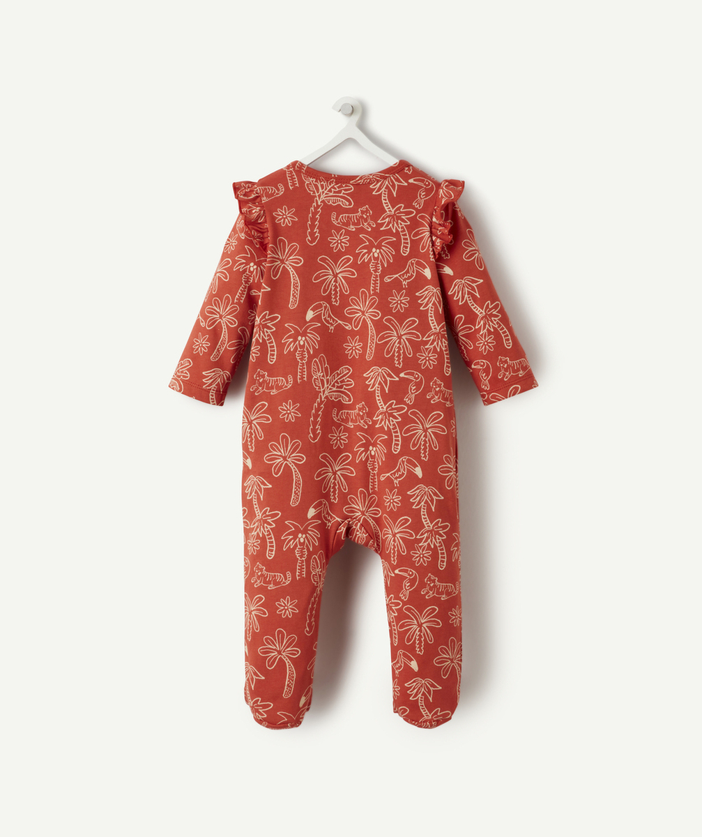 dors-bien bébé en coton bio rouille avec imprimé palmiers et oiseaux