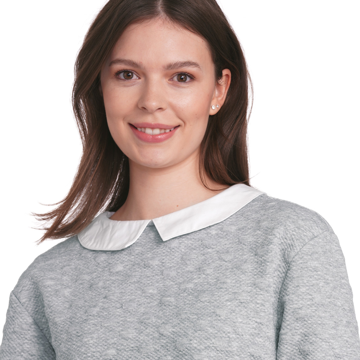 Gina Damen Strickpullover mit Blusen-Einsatz hellgrau / weiss