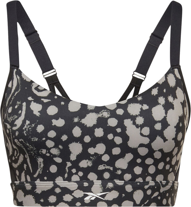 Reebok Lux Strappy Modern Safari Print sports bh Sort