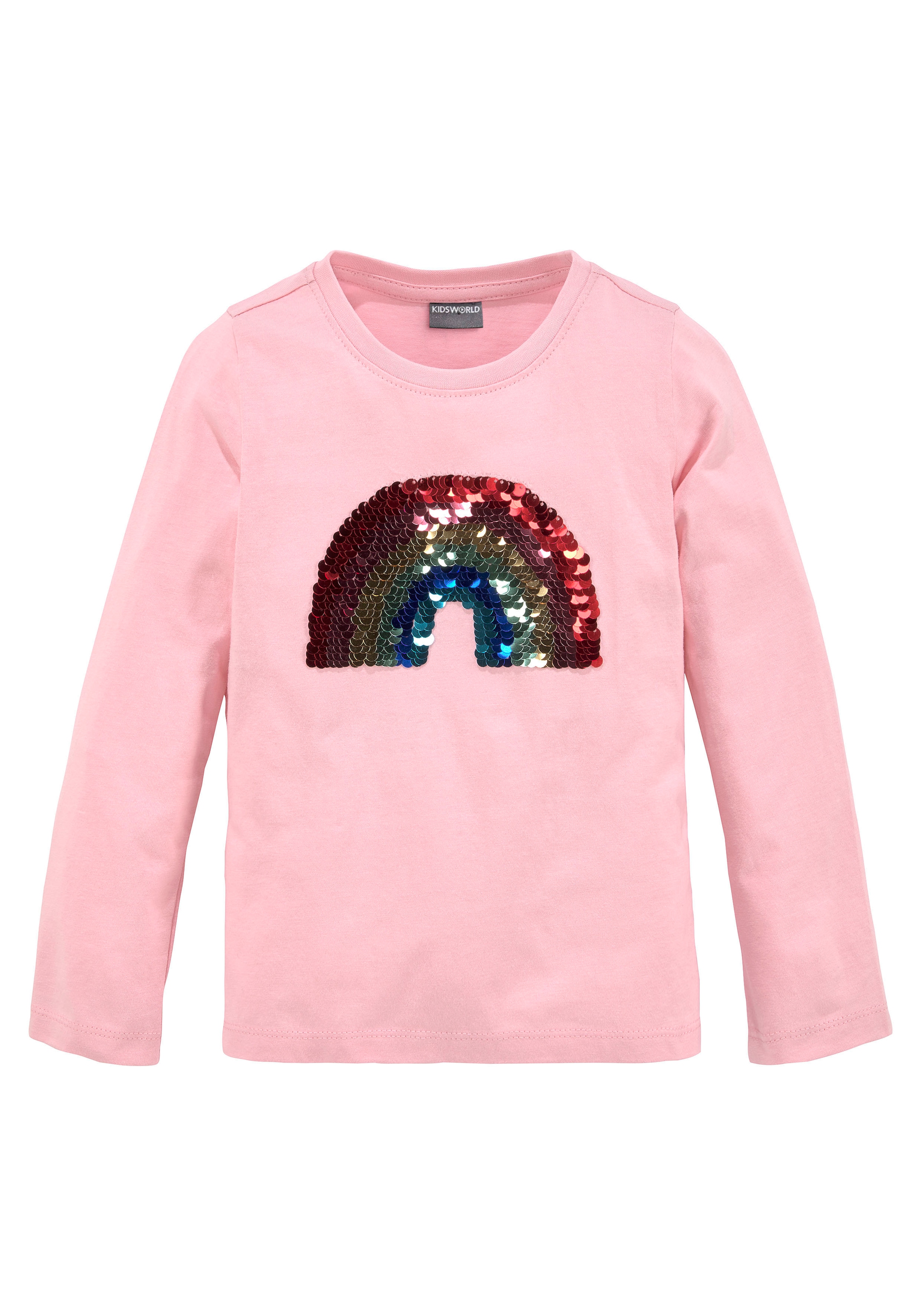 KIDSWORLD Langarmshirt »Regenbogen Pailletten-Applikation«, Langarm,  Basic-Passform,  mit schimmernden Pailletten-Applikationen