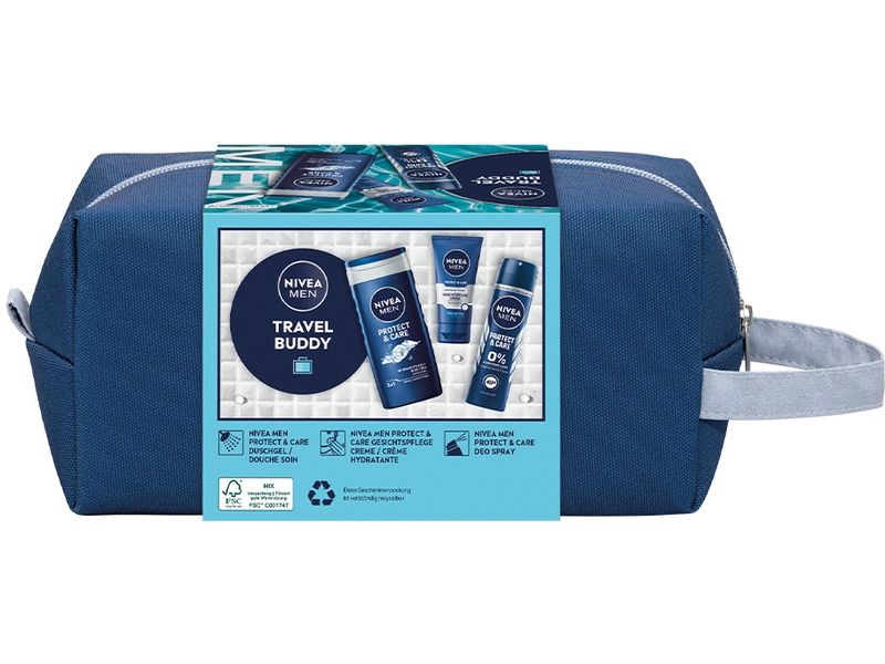 NIVEA MEN Geschenkset Travel Buddy 2024 Set mit feuchtigkeitsspendenden Pflegeprodukten