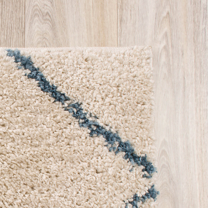Hoogpolig vloerkleed - Grand Lines Creme/Blauw
