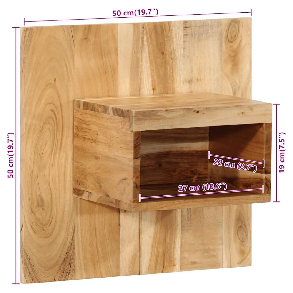VIDAXL Table de chevet murale - Bois d'acacia massif 50x27x50 cm