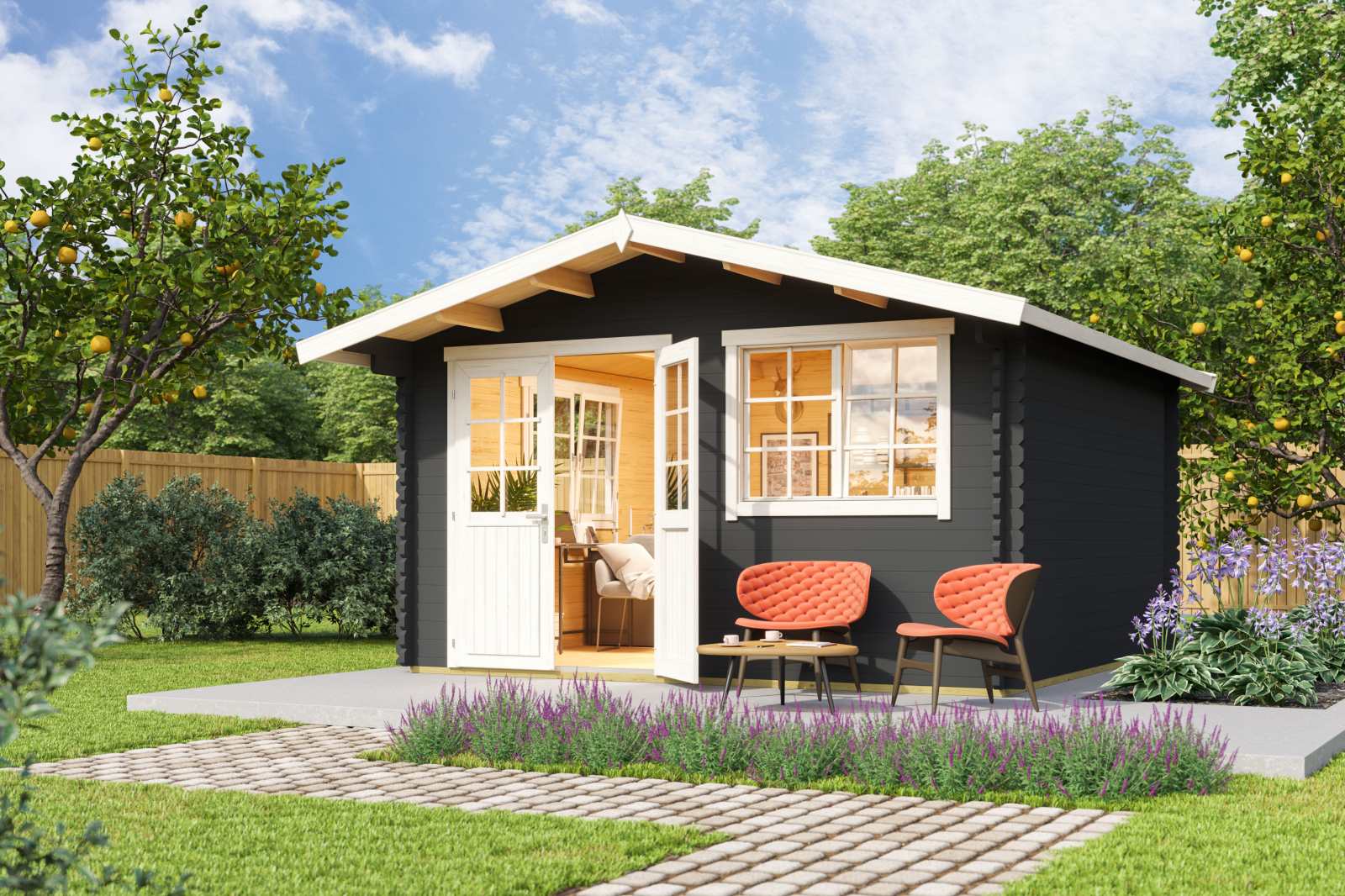 Gartenhaus NORDERNEY 3 - carbongrau - Fichte masiv - 390x390 cm