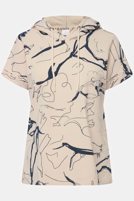 Hoodie, Sweater, oversized, Robben Print, Kapuze, Halbarm