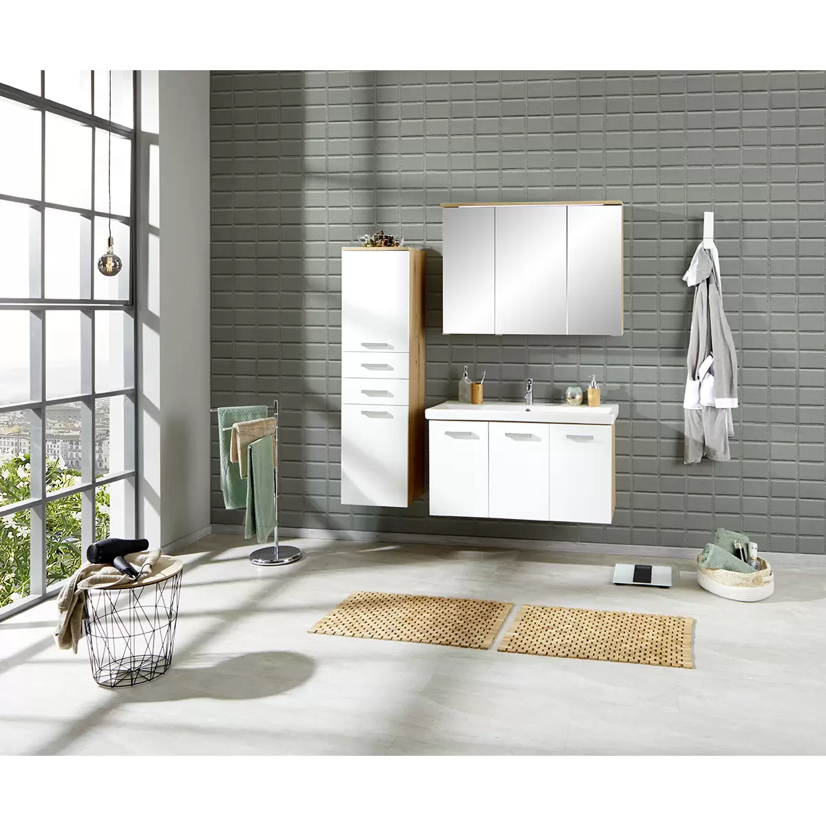 Waschbeckenunterschrank Milano WBU weiss,Artisan Eiche