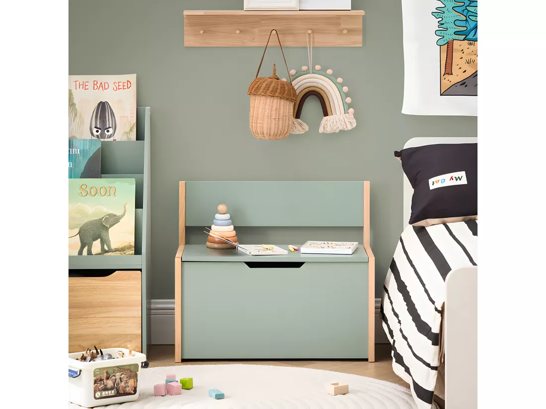 SoBuy Banc Coffre à Jouet pour Enfants, Coffre de Rangement 2 en 1, Banc de Rangement avec Dossier pour Enfant, Meuble de Rangement, Vert, 64x30x55 cm, KMB94-GR