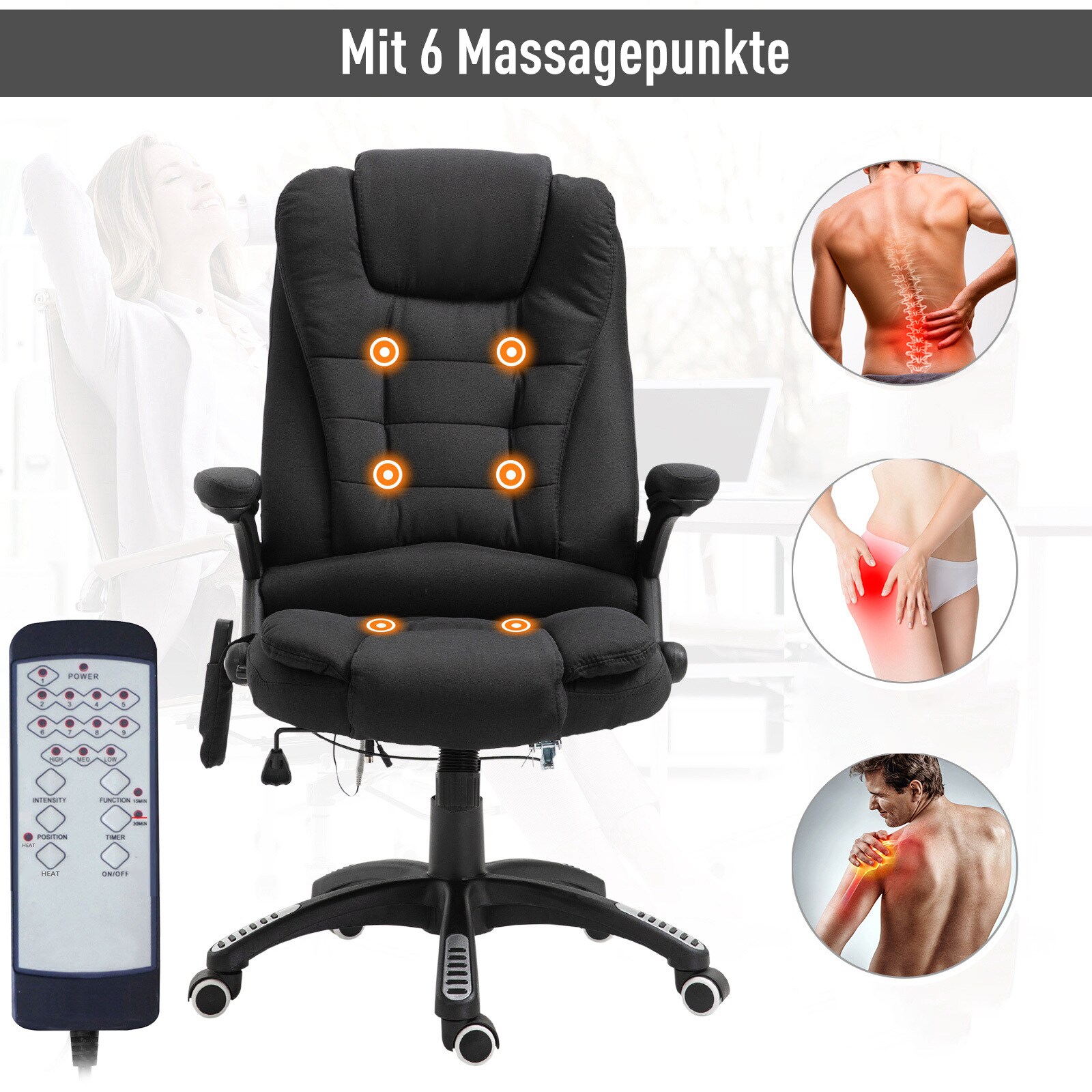 Vinsetto Bürostuhl mit Massage- und Wärmefunktion 67 x 67 x 116–126 cm (BxTxH)