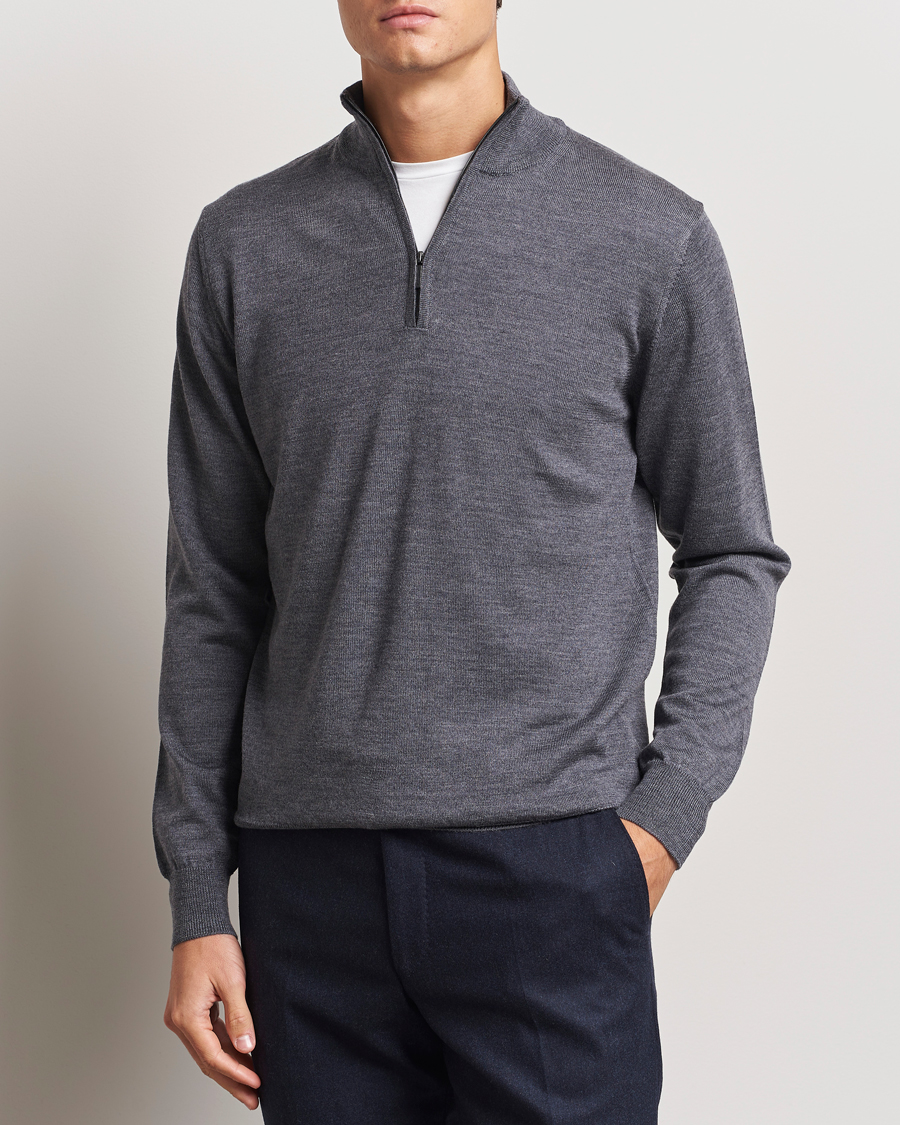Morgano Extra Fine Merino Wool Half-Zip Mid Grey