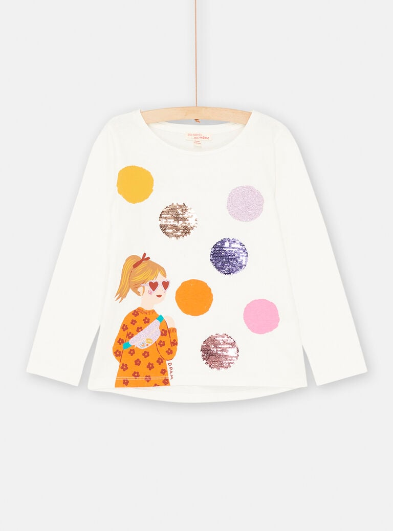 T-shirt écru à sequins magiques pour fille