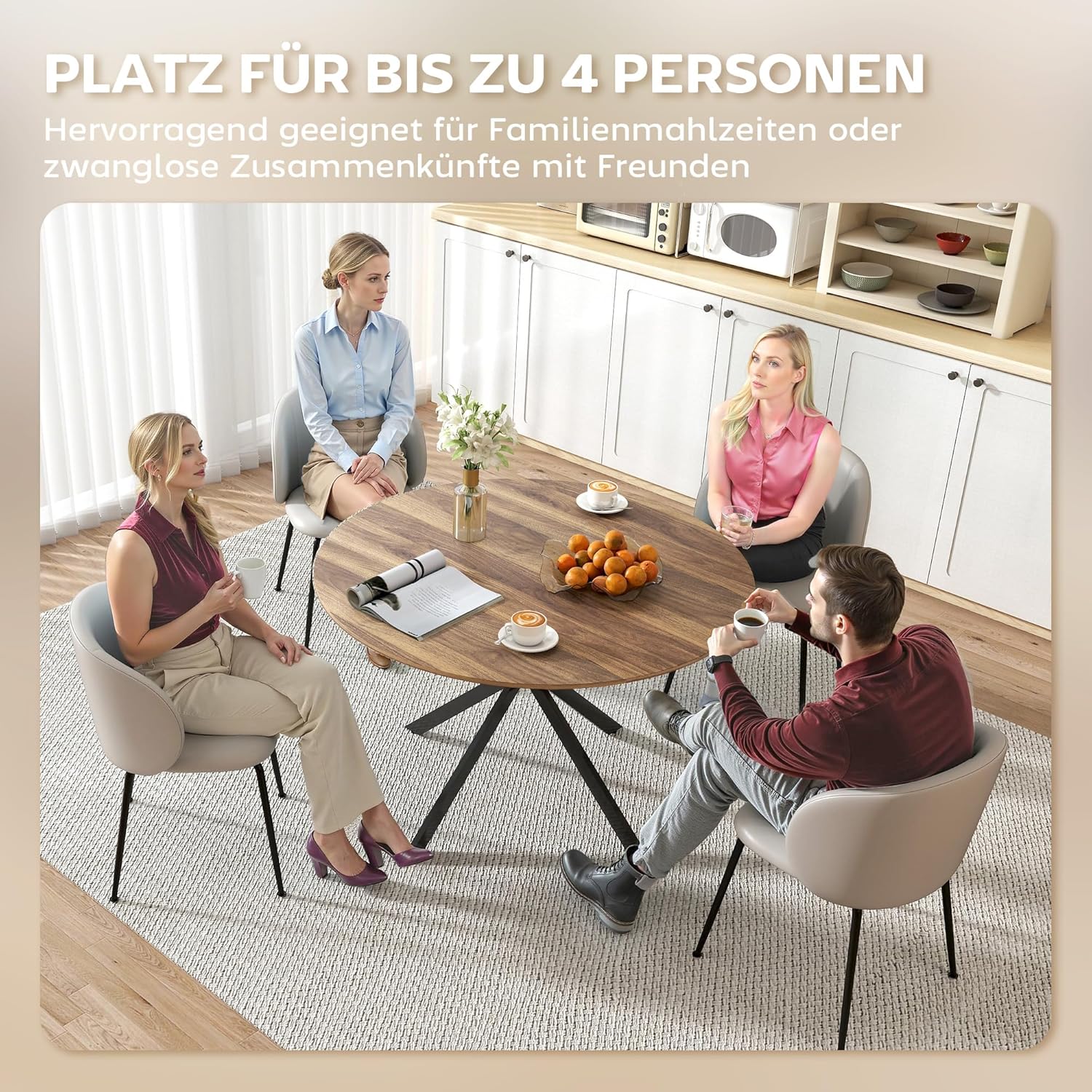 HOMCOM Runder Esstisch für 4 Personen, Ø120 cm Küchentisch im Industriestil mit Stahlbeinen, für Esszimmer, Küche, Homeoffice, Dunkelbraun