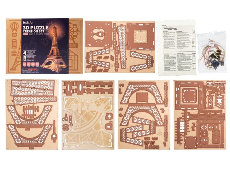 RoboTime Bausatz Night Of The Eiffeltower 3D-Puzzle aus lasergeschnittenen Holzteilen