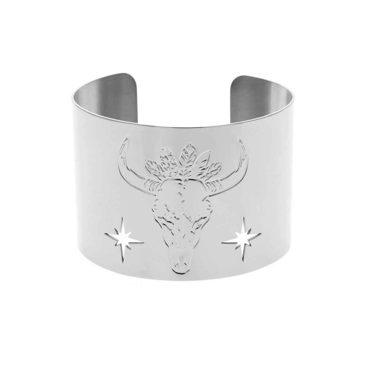 Manchette femme crane de buffle et étoiles - Paloma Bijoux